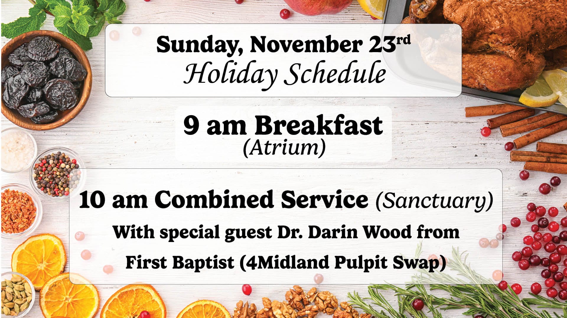 Thanksgiving Holiday Schedule Pulpit Swap