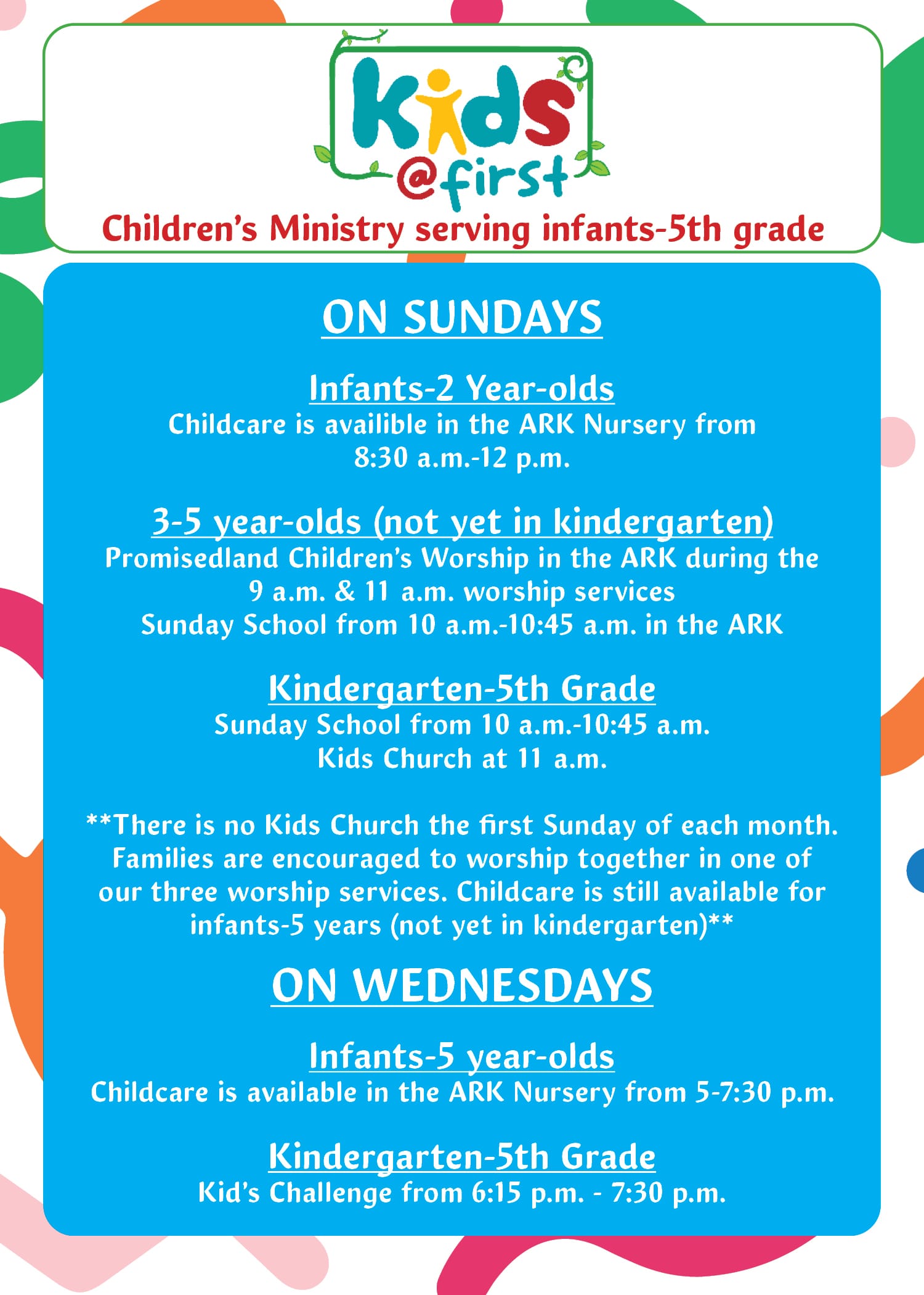 Kids@First Children’s Ministry Information