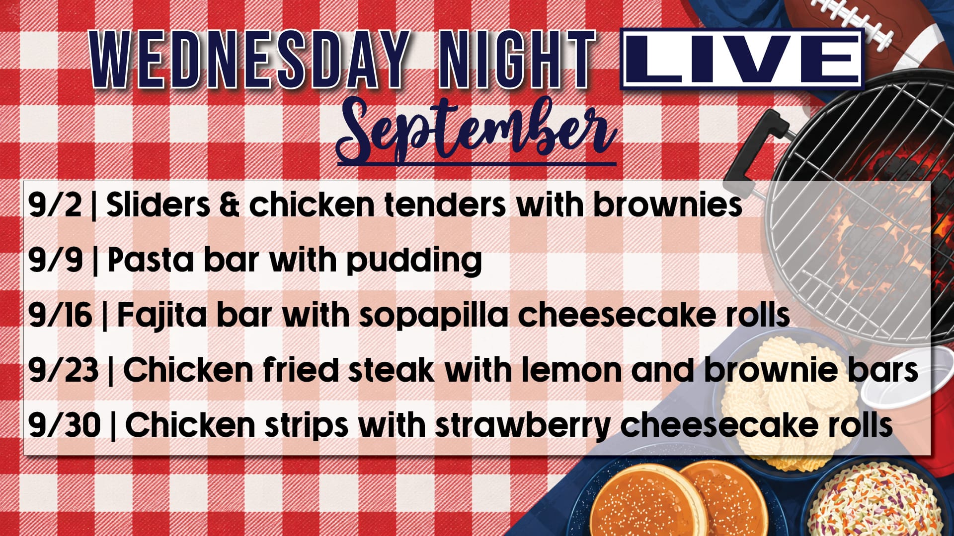 Wednesday Night Live Menu