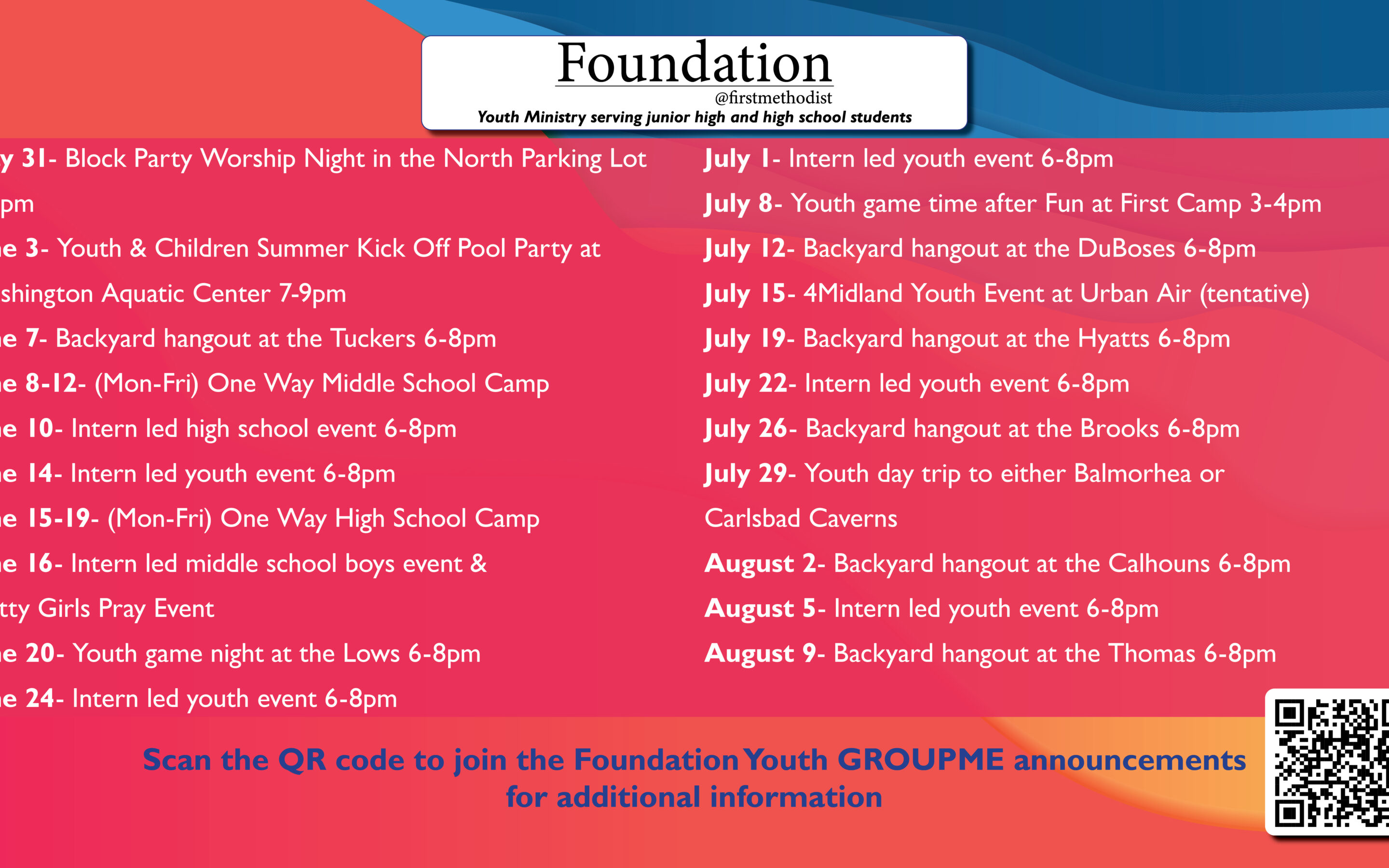 2026 Youth Summer Calendar