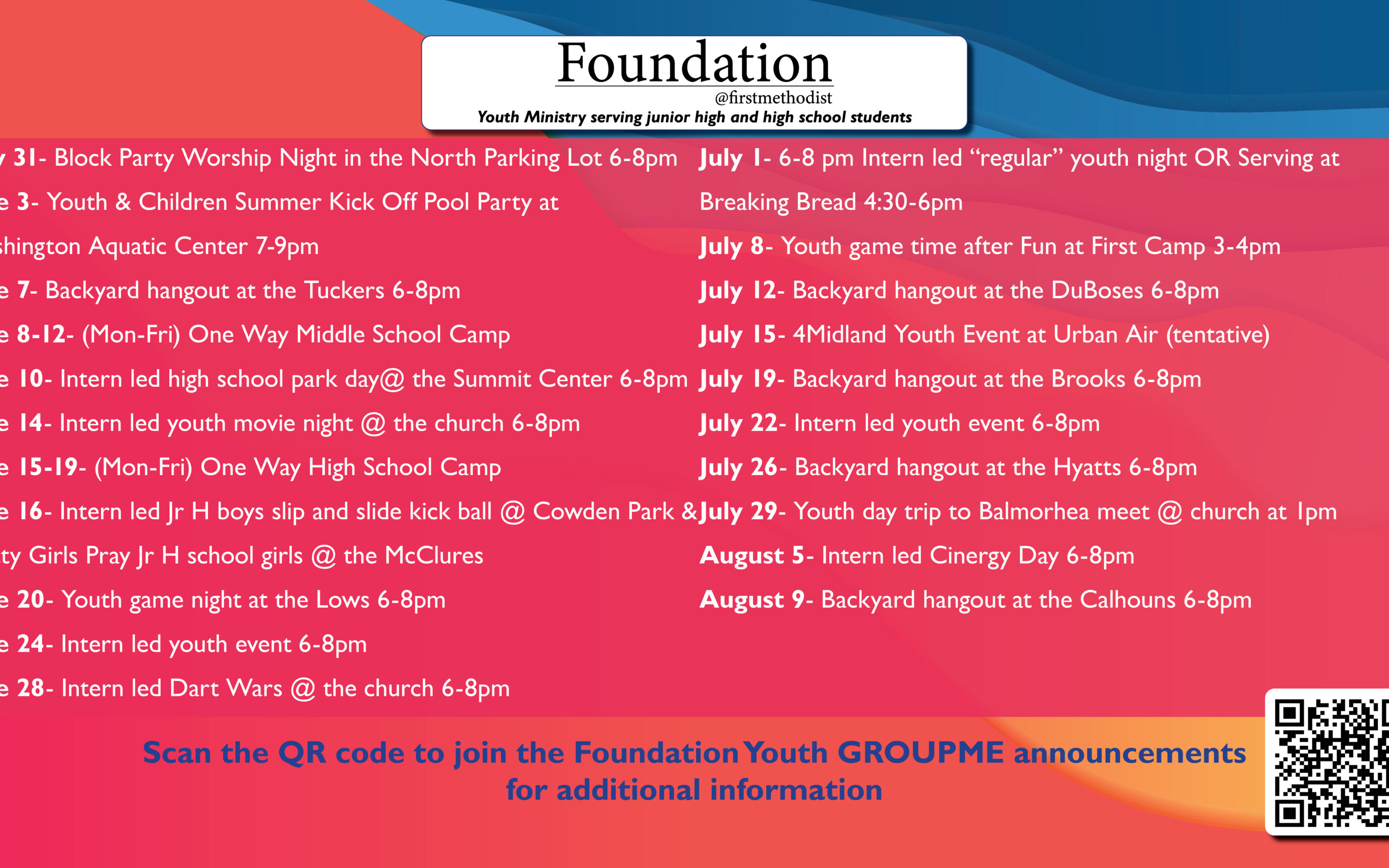2026 Youth Summer Calendar