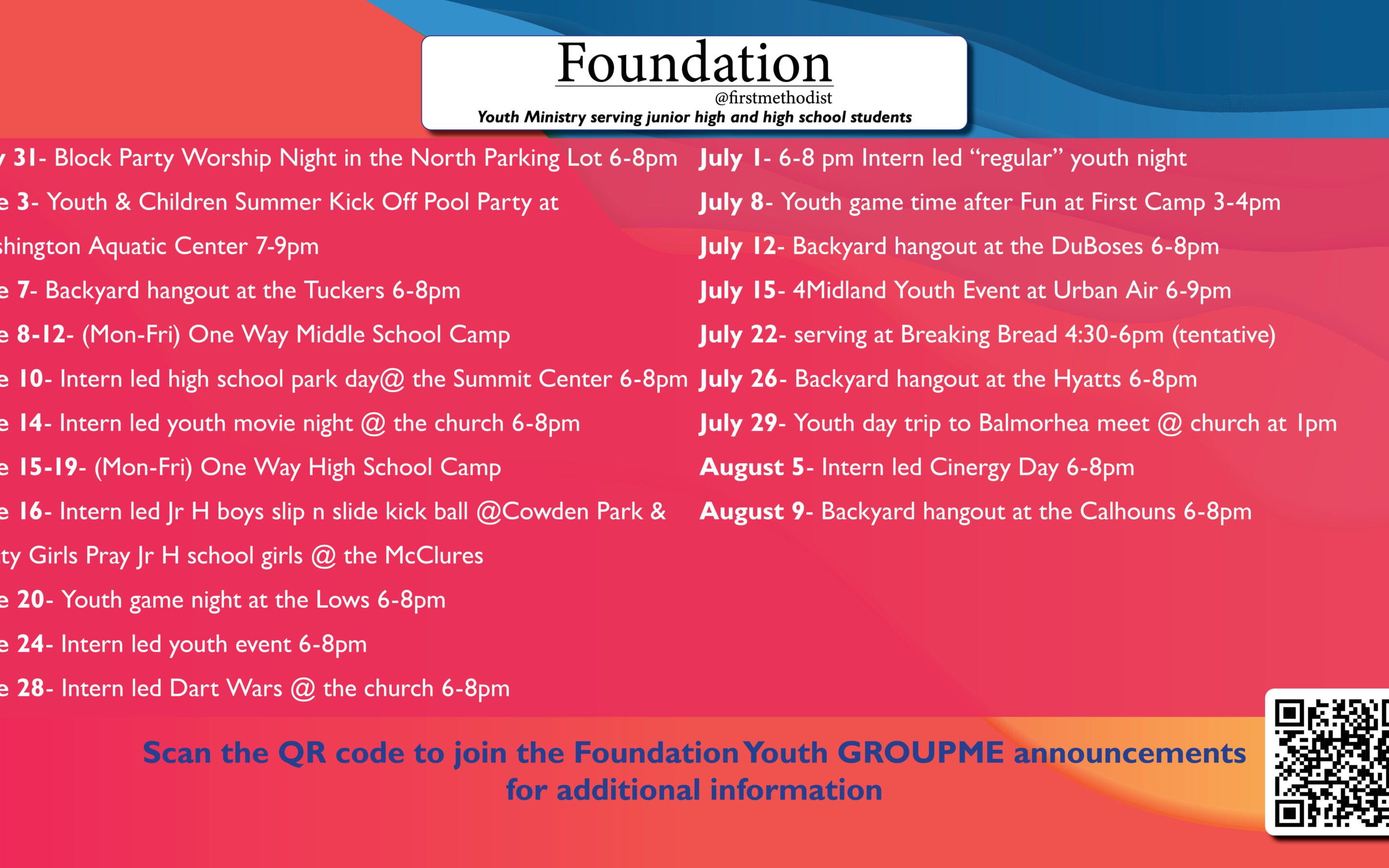 2026 Youth Summer Calendar